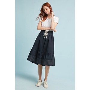 Anthropologie Akemi + Kin La Mer Lace Up Ruffle Hem Skirt Black S EUC
